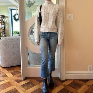 FRAME Patchwork Bootcut Cropped Jean Medium-Wash